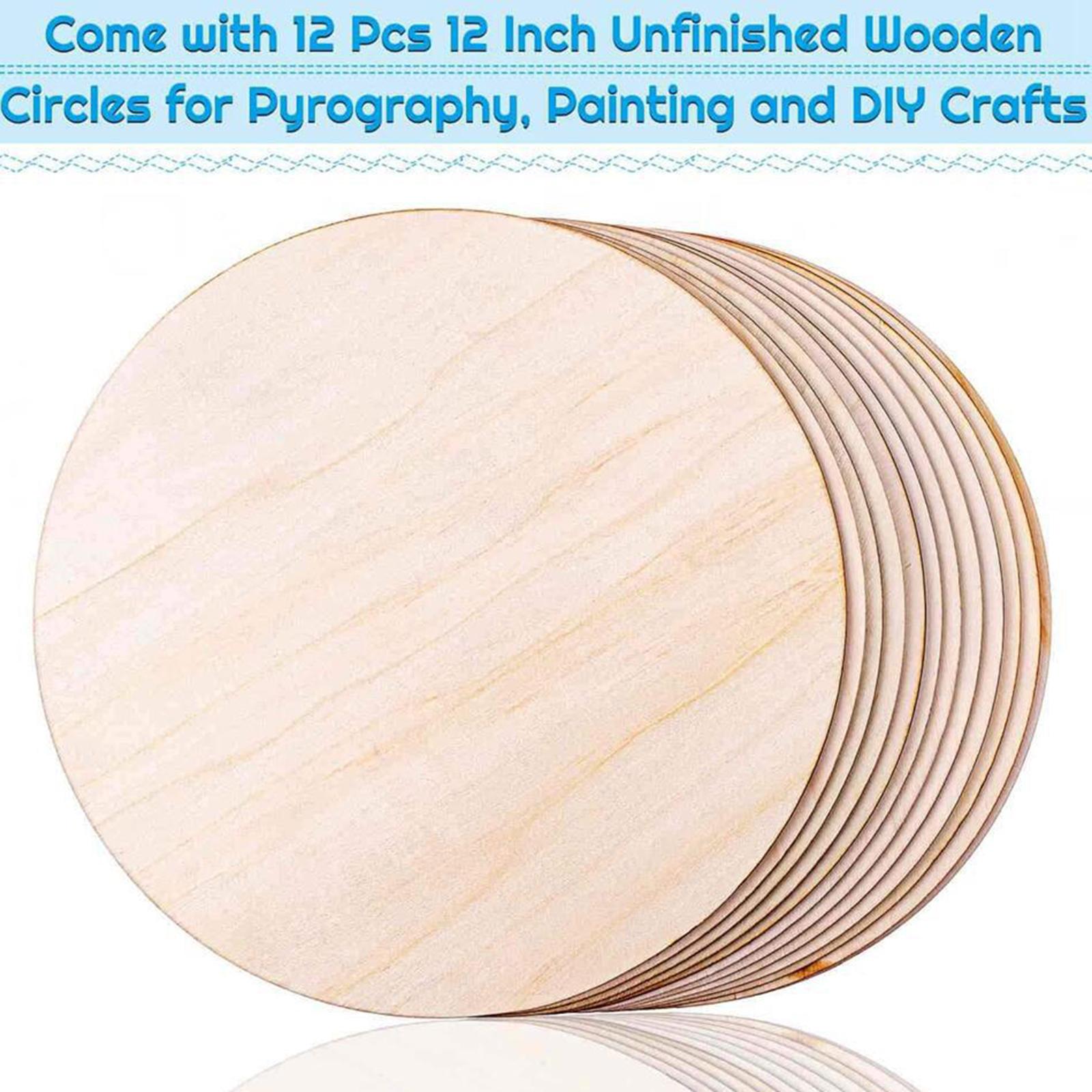 2x5Pcs 12Inch Wood Circles Unfinished Rounds Blank Slices Wooden Cutout Slices