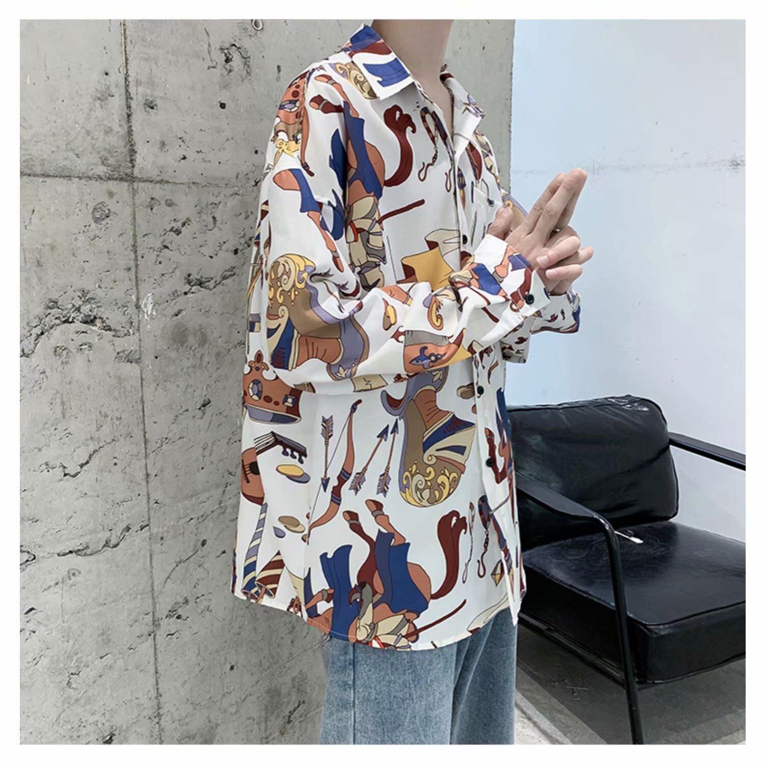 Áo Sơ Mi Nam Tay Dài Form Rộng In Họa Tiết Thời Trang 2 Màu