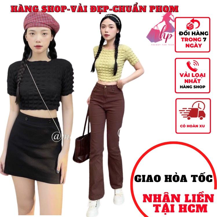 Áo kiểu croptop nữ đẹp ôm body tay ngắn dễ thương thời trang 2021 phong cách hàn-A163
