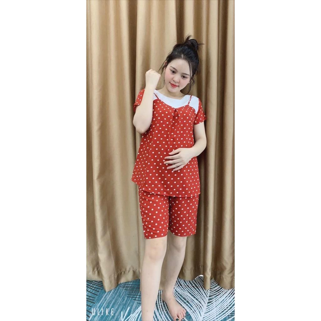 Bộ đồ bầu đùi lửng, chất lụa hàn mềm mát cho bà bầu mặc nhà mùa hè