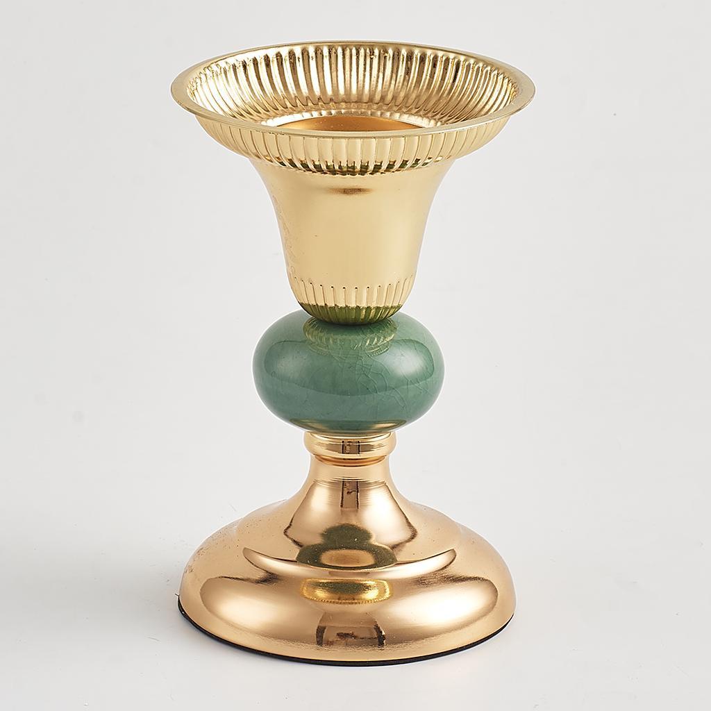 Green Ceramic Metal Candlestick Tea Light Holder Photo Prop Tabletop Decor S