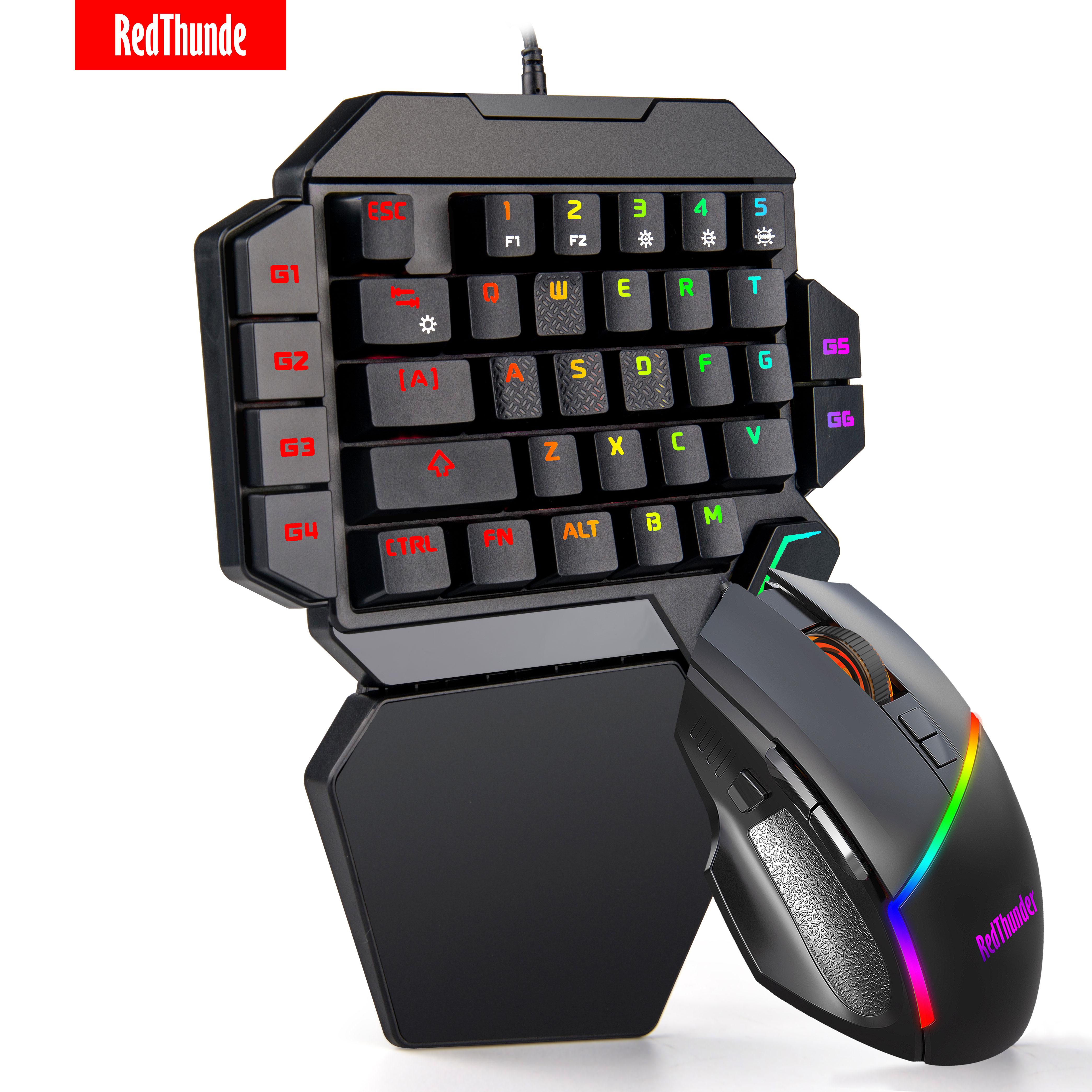 RedThunder Một Tay Chơi Game RGB Backlit Mini Di Động Bàn Phím Ergonomic Điều Khiển Chơi Game cho MÁY TÍNH PS4 Xbox Game Thủ