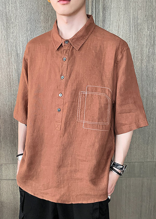 Áo sơ mi đũi nam form rộng cổ đức chui đầu ArticHunter, thời trang trẻ, thương hiệu chính hãng – Nâu – XL