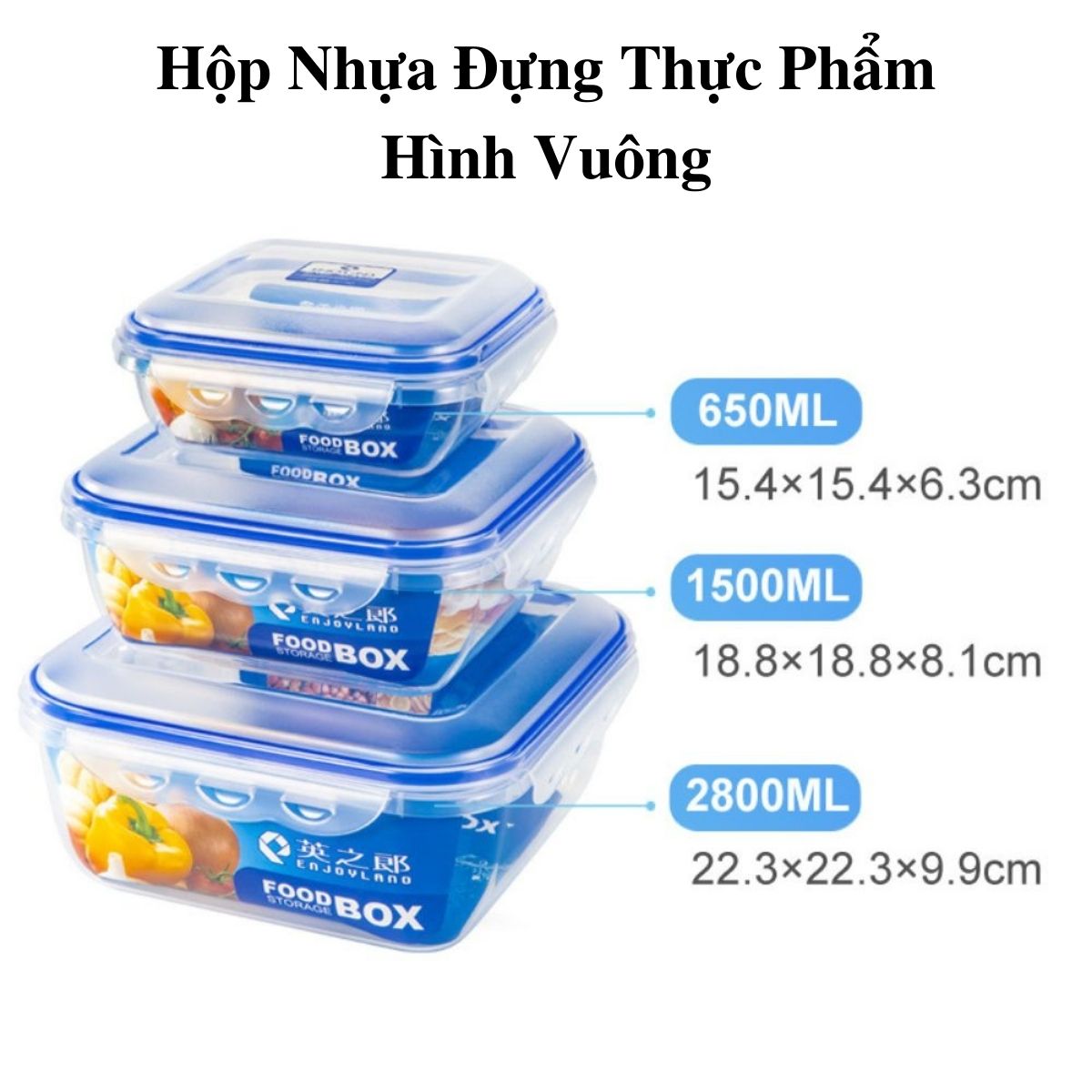 Hộp Nhựa Đựng Thức Ăn SmartChoice Cho Tủ Lạnh, Lò Vi Sóng, Hộp Đựng Thực Phẩm Cao Cấp An Tàn Cho Sức Khỏe, Đủ Size 650ml-1500ml-2800ml - Hình Vuông