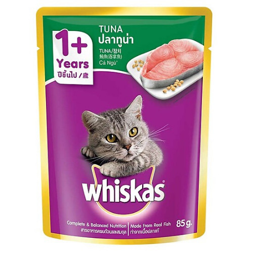Combo thức ăn cho mèo lớn Whiskas vị cá ngừ 1,2kg + Pate mèo lớn vị cá ngừ 85g
