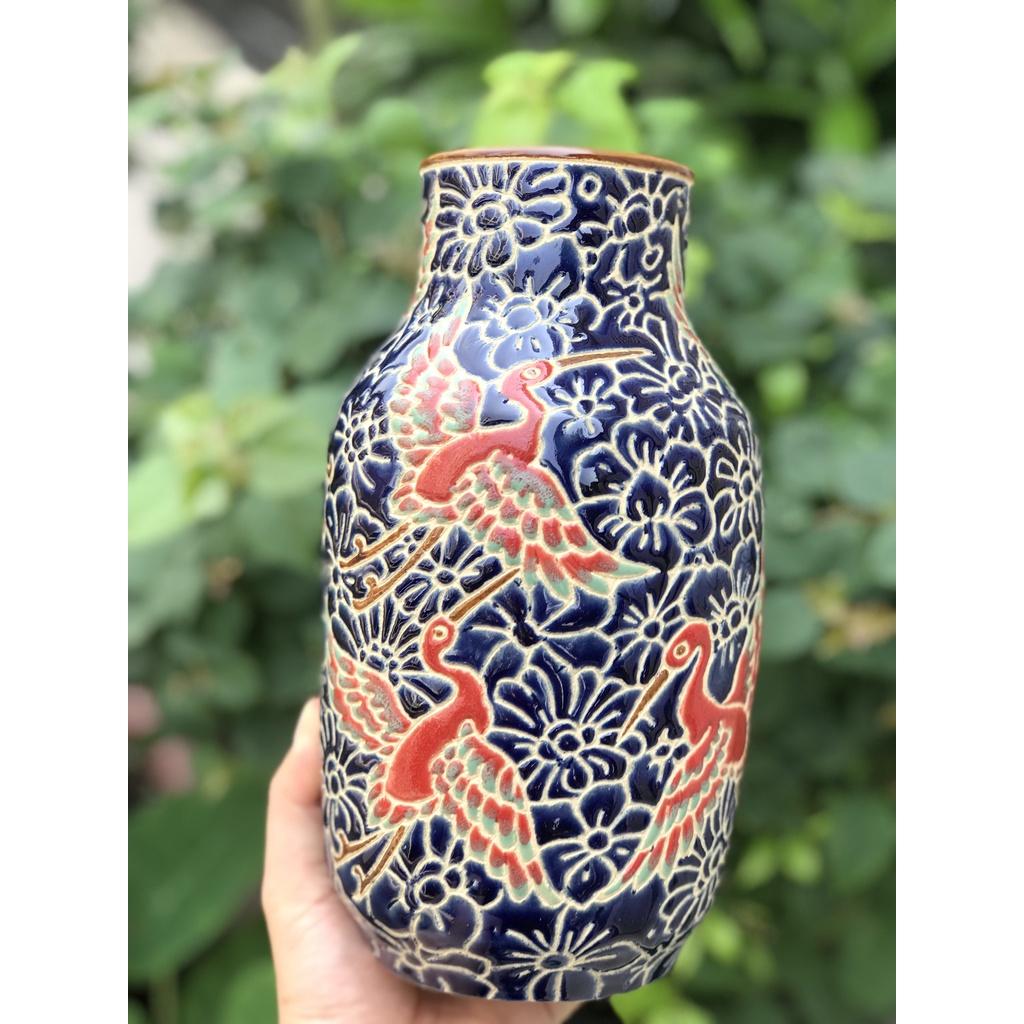 Bình hoa chim hạc gốm sứ thủ công Nam bộ trang trí decor cắm hoa HN