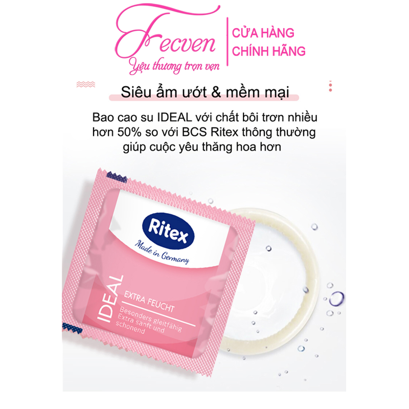 Bao Cao Su Ritex Ideal Extra Moist Tăng Gấp Đôi Lượng Bôi Trơn Giúp Cuộc Yêu Trơn Mượt Hơn, Hộp 3 Chiếc Đức