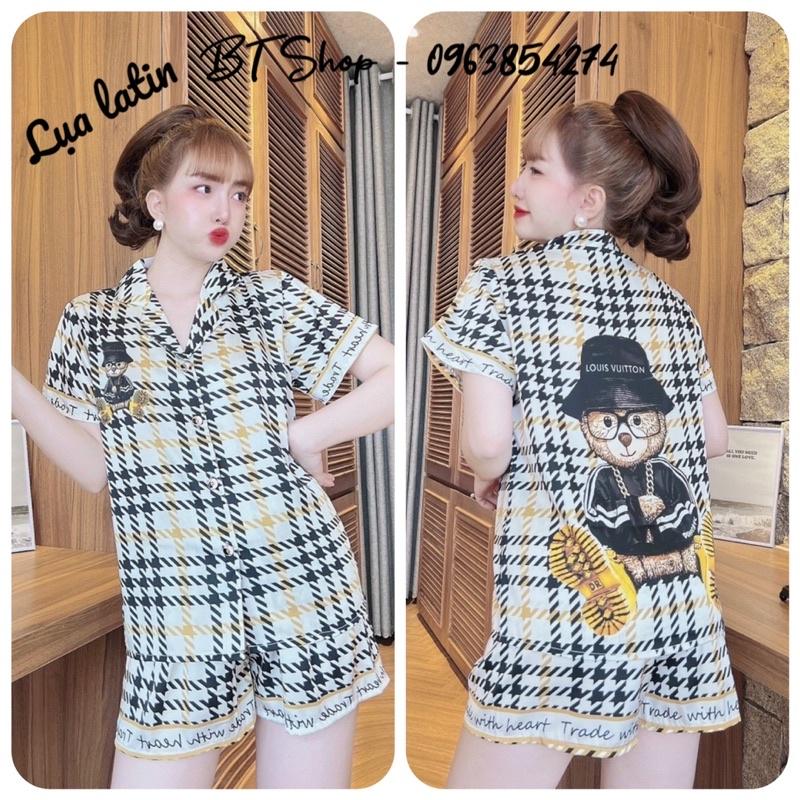 Đồ ngủ mặc nhà pijama lụa latin đùi hoạ tiết freesize 42-57kg