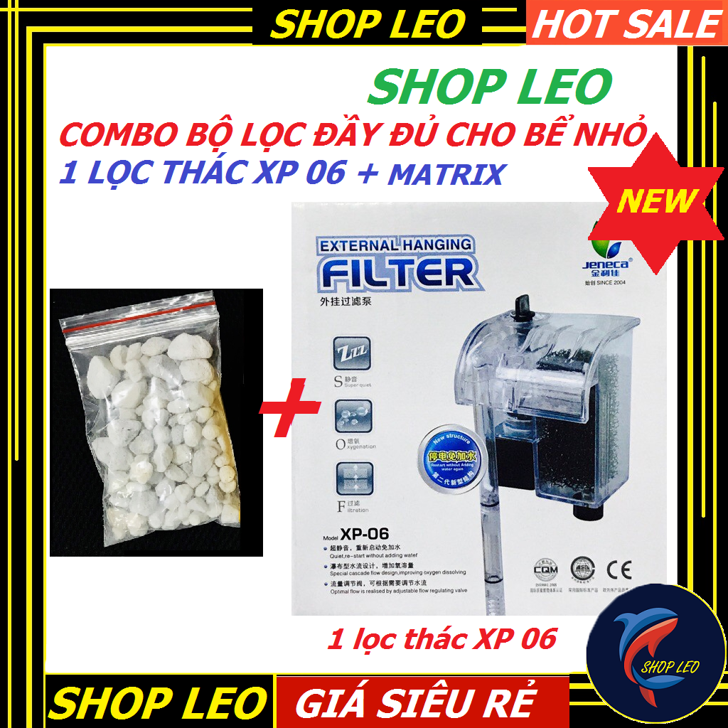 Combo Lọc thác XP06+Matrix - Máy lọc thác có lọc váng cho bể thủy sinh- hồ cá cảnh - phụ kiện bể cá-shopleo