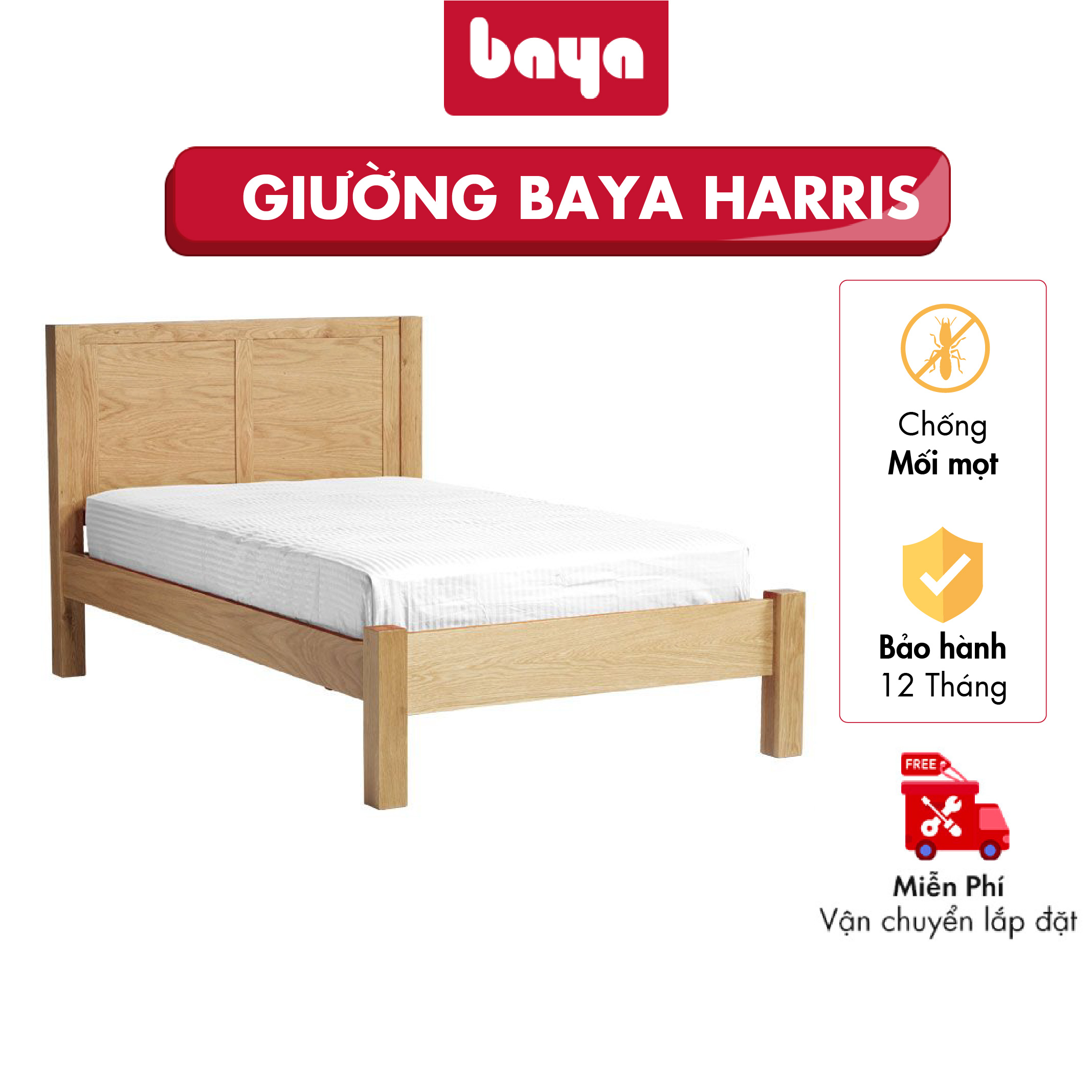 Giường Ngủ Đơn BAYA HARRIS Được Làm Từ Gỗ Sồi Phủ Veneer Bền Chắc, Thiết Kế Đơn Giản Nhưng Sang Trọng Và Tinh Tế 1028485