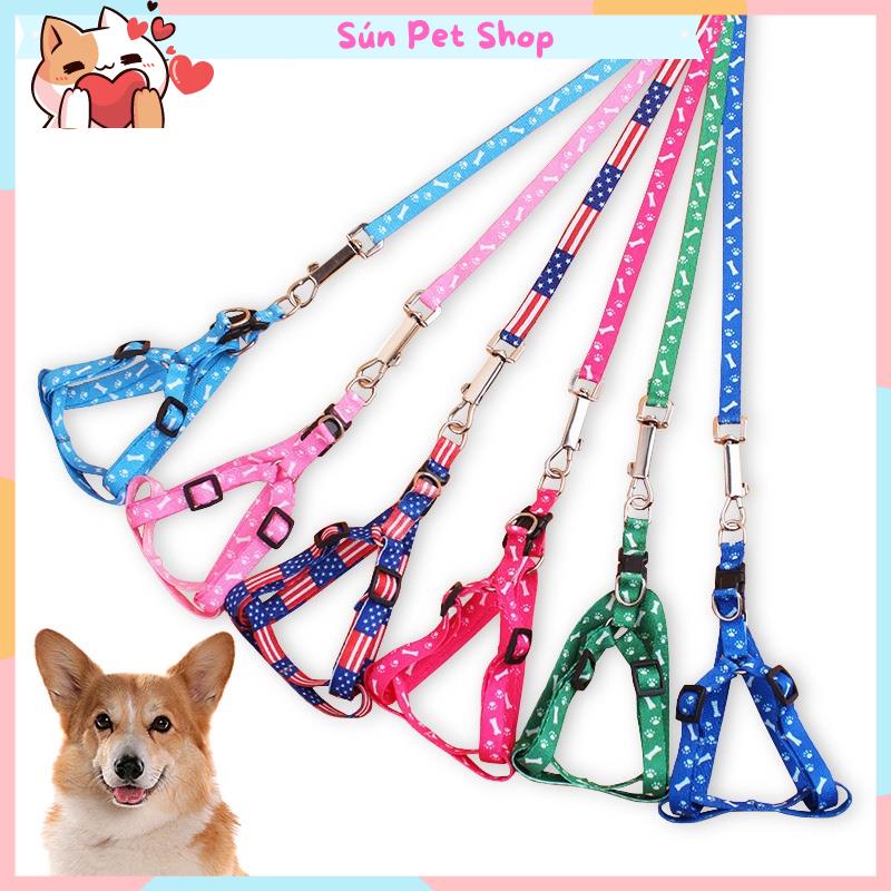 Dây dắt chó mèo đi dạo kèm yếm 2 lớp xinh xắn