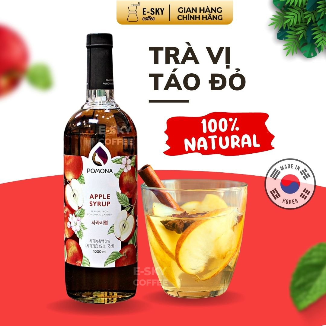 Siro Táo Đỏ Pomona Apple Syrup Nguyên Liệu Pha Chế Hàn Quốc Chai Thủy Tinh 1 Lít