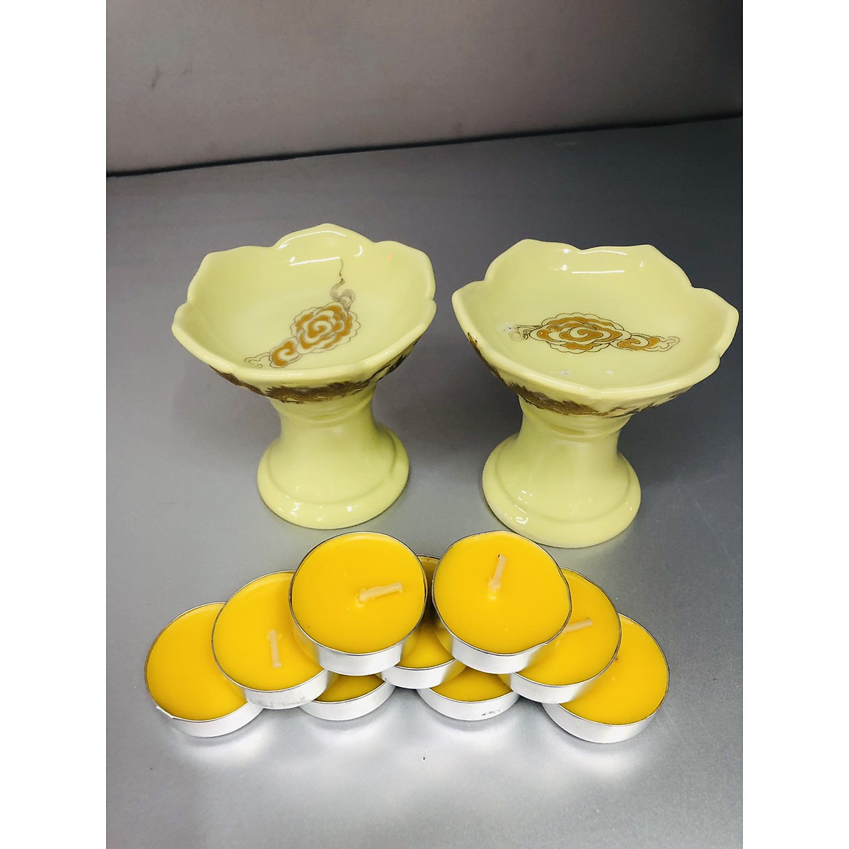 Combo 2 chiếc Chân đế nến thờ bằng sứ chân cao KH7552
