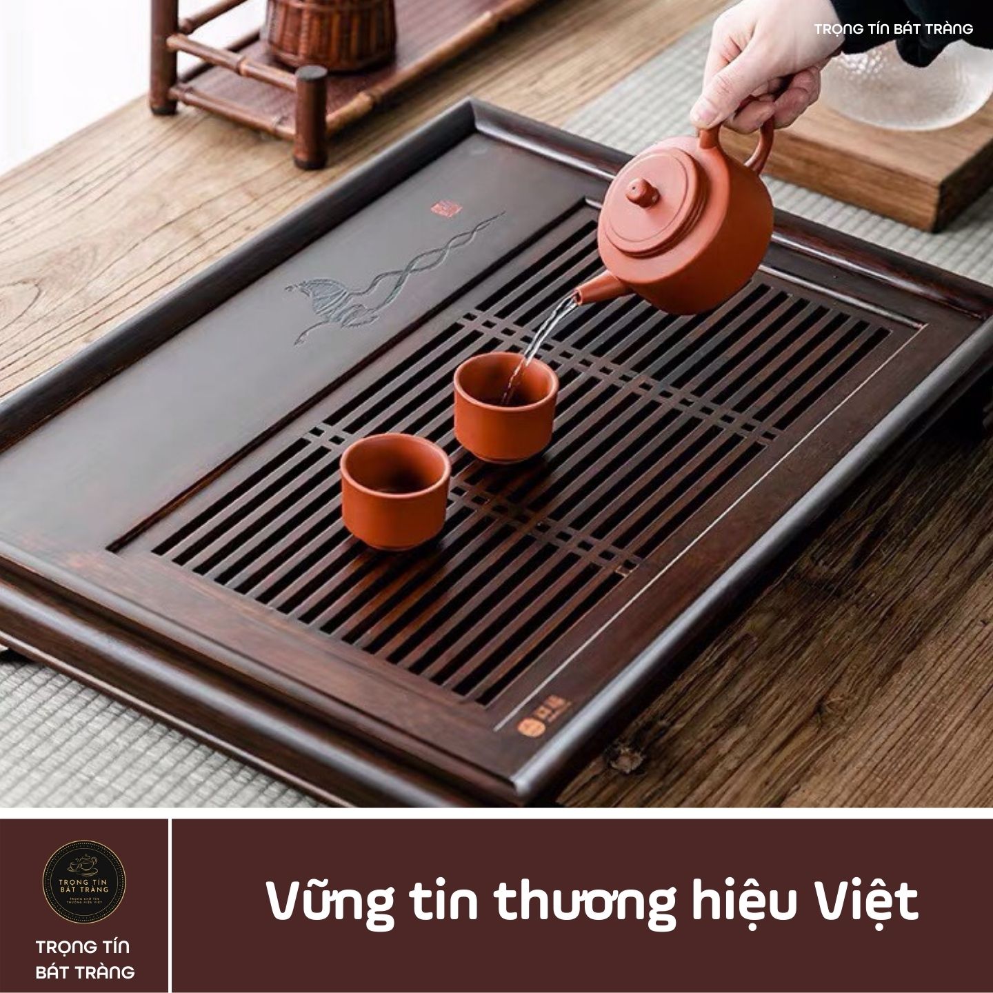 KT 25 Khay Trà Tre Cao Cấp  Chữ Nhật Trung Kích Thước 50*33*6,8