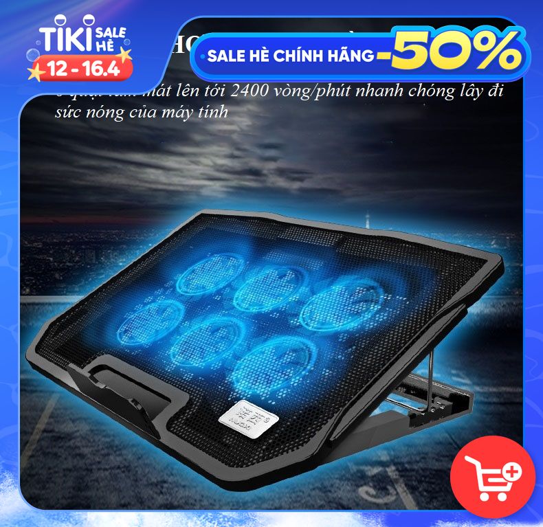 Đế Tản Nhiệt NUOXI H9 Với 2 Cổng USB 6 Cánh Quạt Tản Nhiệt Êm Ái Cho Laptop, Macbook