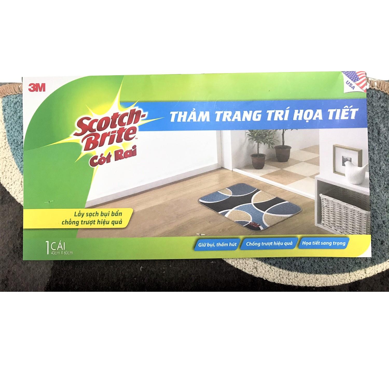 Thảm chống trượt cao cấp Scotch-Brite 3M 40x60cm đa năng, lấy bụi hiệu quả, thấm hút nước tốt, hoạ tiết đường cong