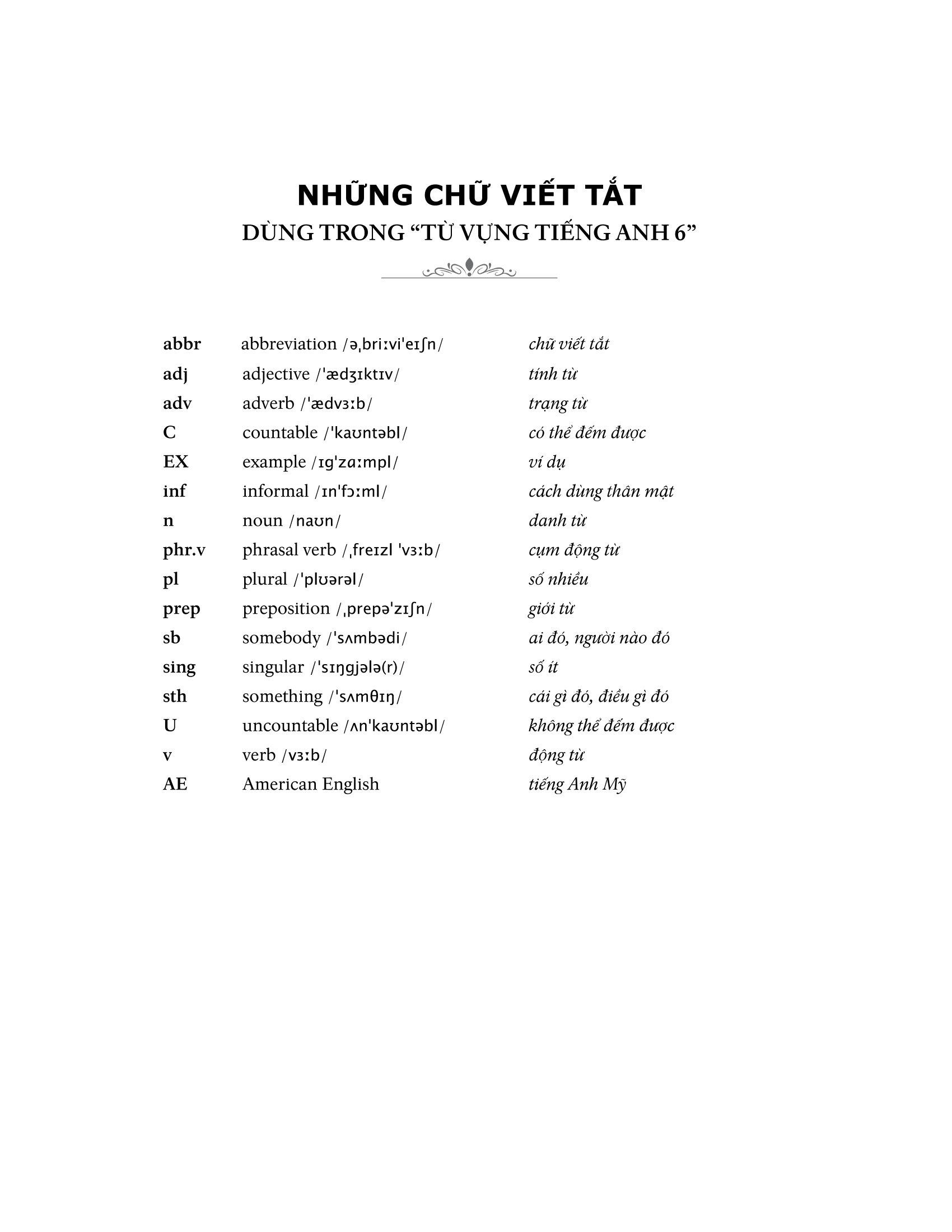 Từ Vựng Tiếng Anh 6 (Theo Chương Trình Khung Của Bộ Giáo Dục Và Đào Tạo)