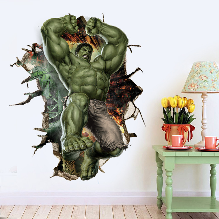 Decal 3D dán tường The Hulk - siêu anh hùng người khổng lồ xanh