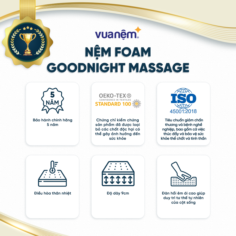 Nệm foam Goodnight Massage bán chạy số 1 Việt Nam 9cm tại Vua Nệm - Cấu trúc lượn sóng duy trì tư thế tự nhiên của cột sống