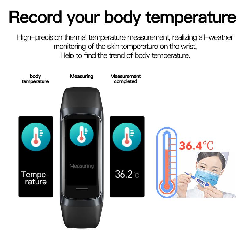 Tronsmart C60 SMART Band Tracker Trình theo dõi cơ thể Nhiệt độ thông minh Vòng đeo tay nam giới smartwatch thể thao silicone smartband màu không thấm nước: màu đen