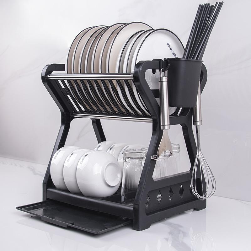 Hộ Gia Đình Món Ăn Phơi Đũa Tiện Dụng Giá Đỡ Bộ Đồ Ăn 2 Lớp Món Ăn Lọc Giá Treo Dụng Cụ Nhà Bếp Vật Dụng Nhà Bếp