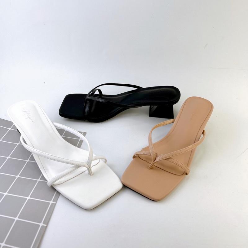 Dép cao gót nữ đế vuông thời trang dáng guốc sandal cao 5 phân mũi vuông quai mảnh cao cấp HISHOO h012