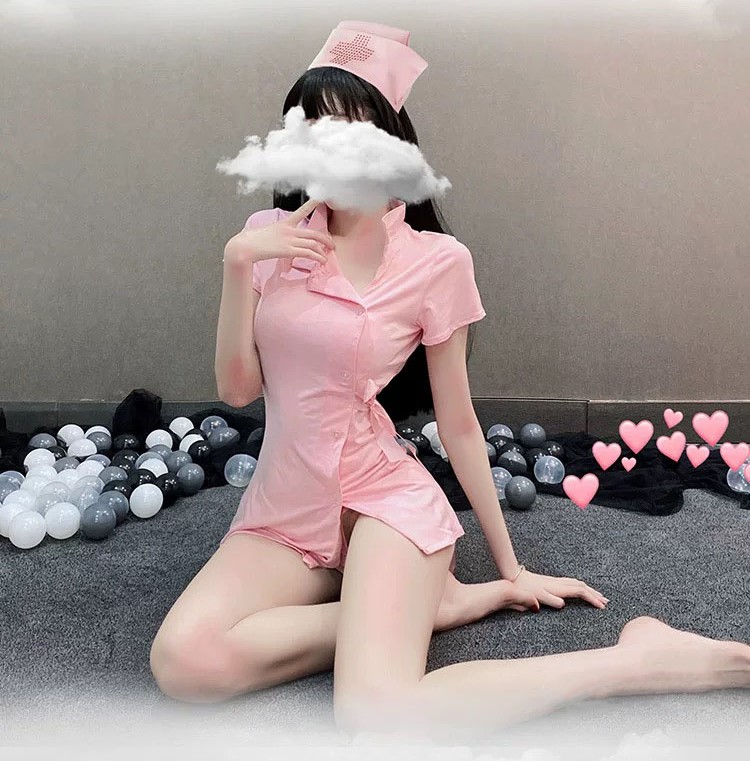 Đồ hóa trang Cosplay y tá hồng cộc tay có mũ đồ ngủ bar sàn