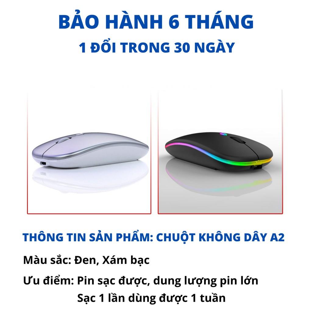 Chuột không dây A2, chuột máy tính không dây có đèn LED có thể sạc lại dùng Pin sạc, click không gây tiếng ồn