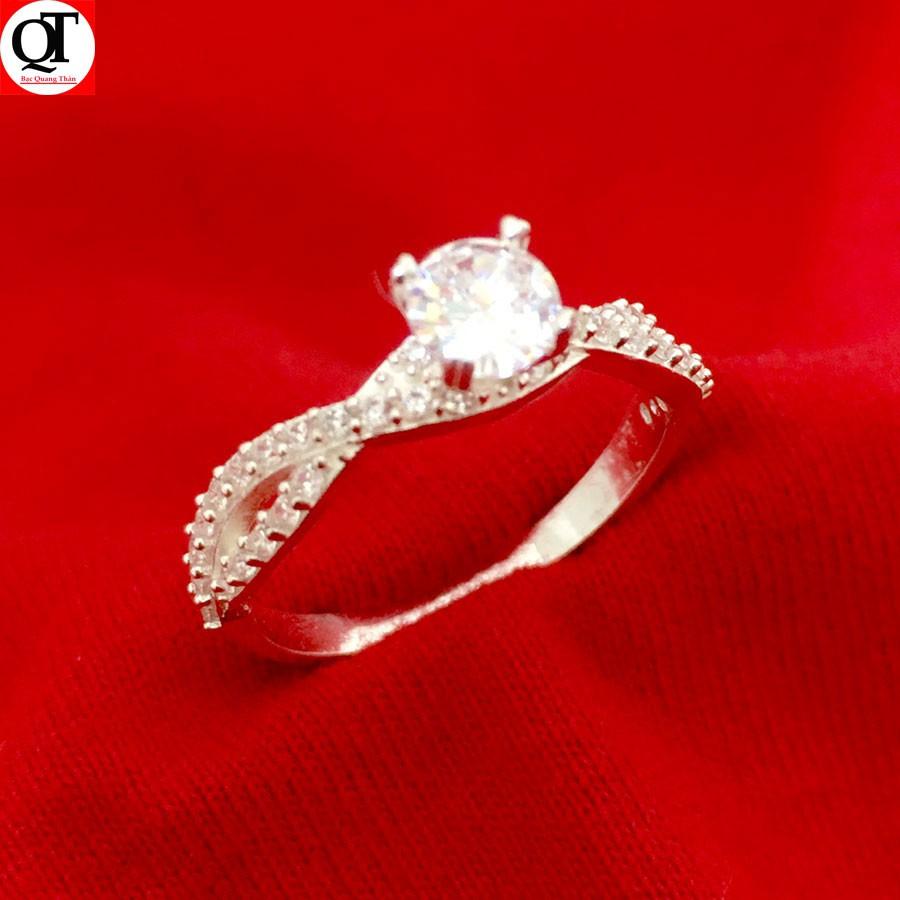 Nhẫn nữ bạc ta ổ cao gắn đá kim cương chất liệu bạc thật không xi mạ trang sức Bạc Quang Thản - QTNU42