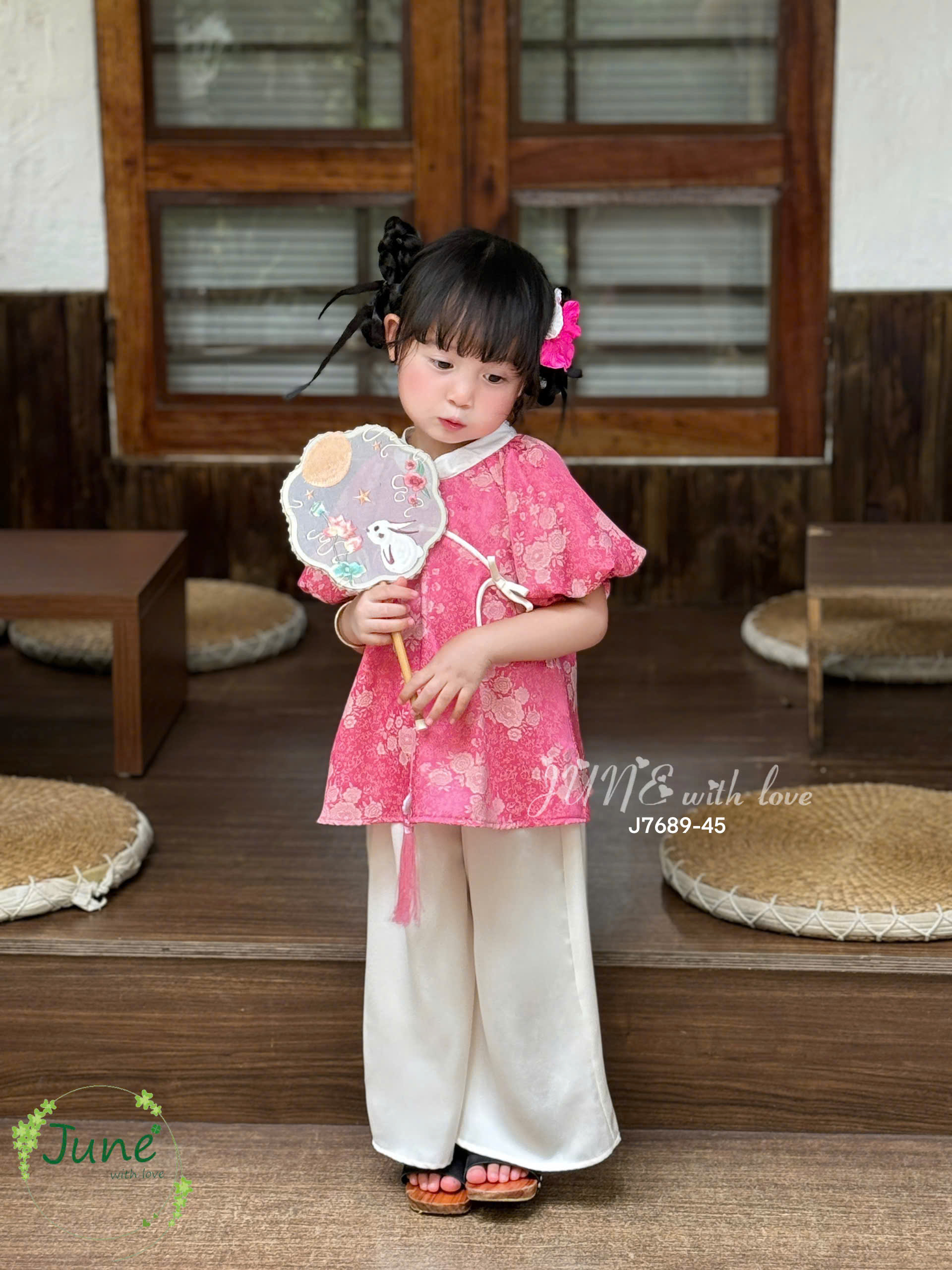 Bộ áo bà ba gấm cho bé gái phối quần suông diện tết năm mới 10-40kg mềm mát