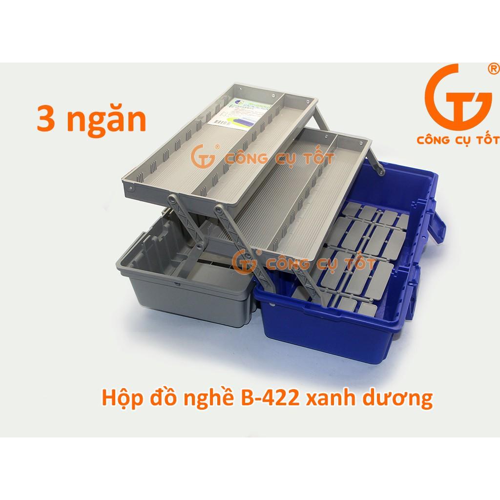 Thùng đồ nghề 3 tầng tự mở 420x200x180mm B-422 mầu xanh dương xám