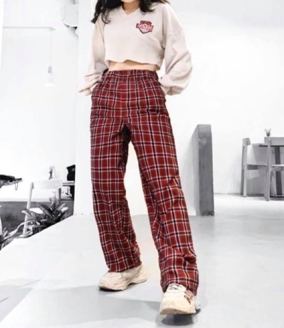Quần cullotes sọc caro mẫu mới cực vintage