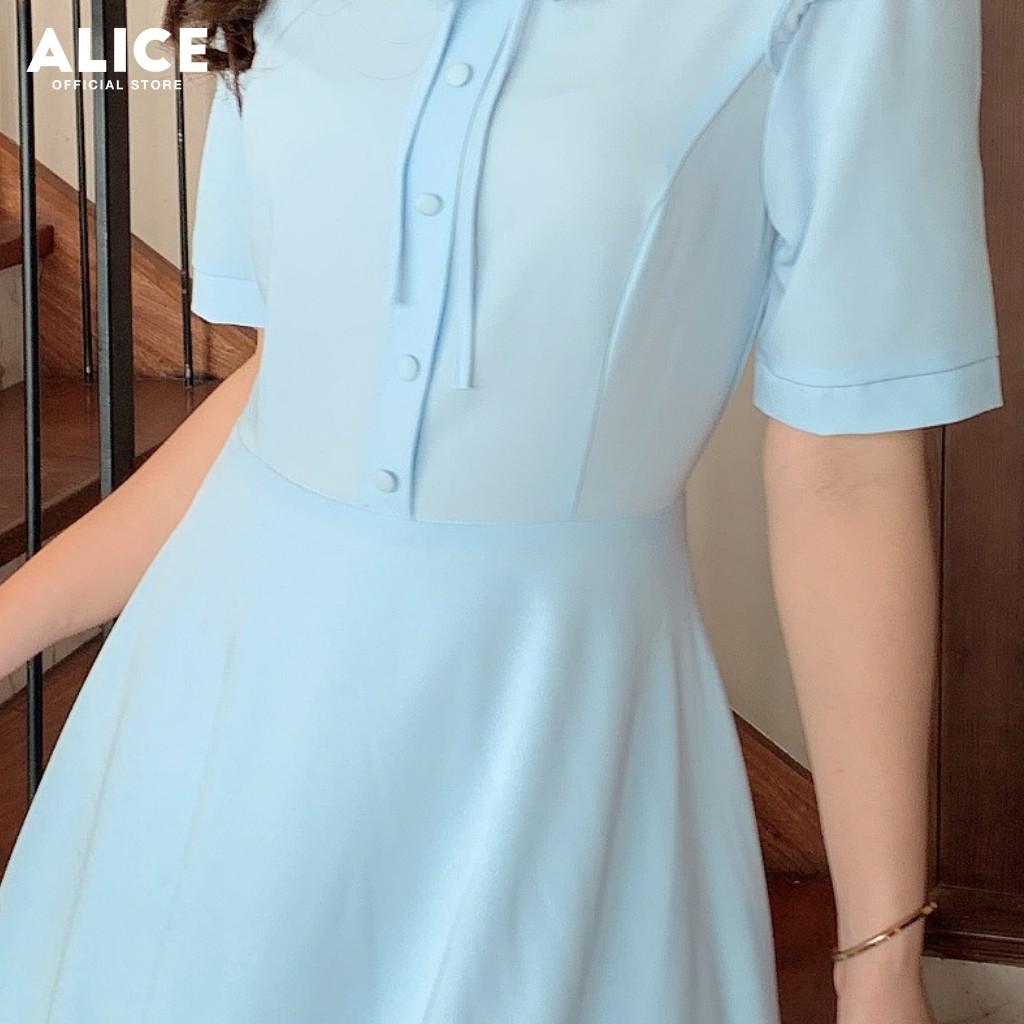 Váy Nữ Công Sở Dẹp ALICE Thiết Kế Dáng Xòe Tay Ngằn Bèo Vai Phối Nơ Ngực Cúc Bọc V274