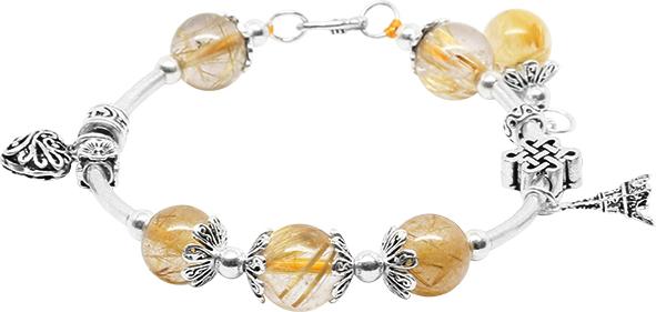 Vòng Bạc Mix Thạch Anh Tóc Vàng Ngọc Quý Gemstones VT80