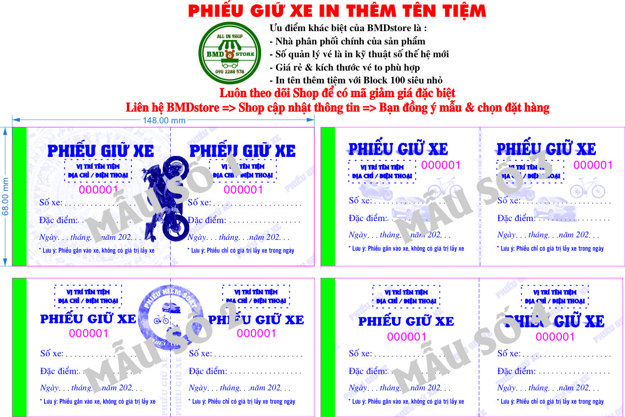 Phiếu giữ xe-Block 100 quyển-chọn mẫu in tên