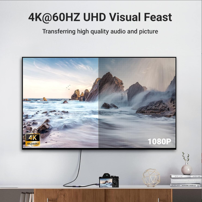 Cáp chuyển Mini HDMI sang HDMI 2.0 4K60Hz Ugreen 90593 (20cm, dây dù) - Hàng chính hãng