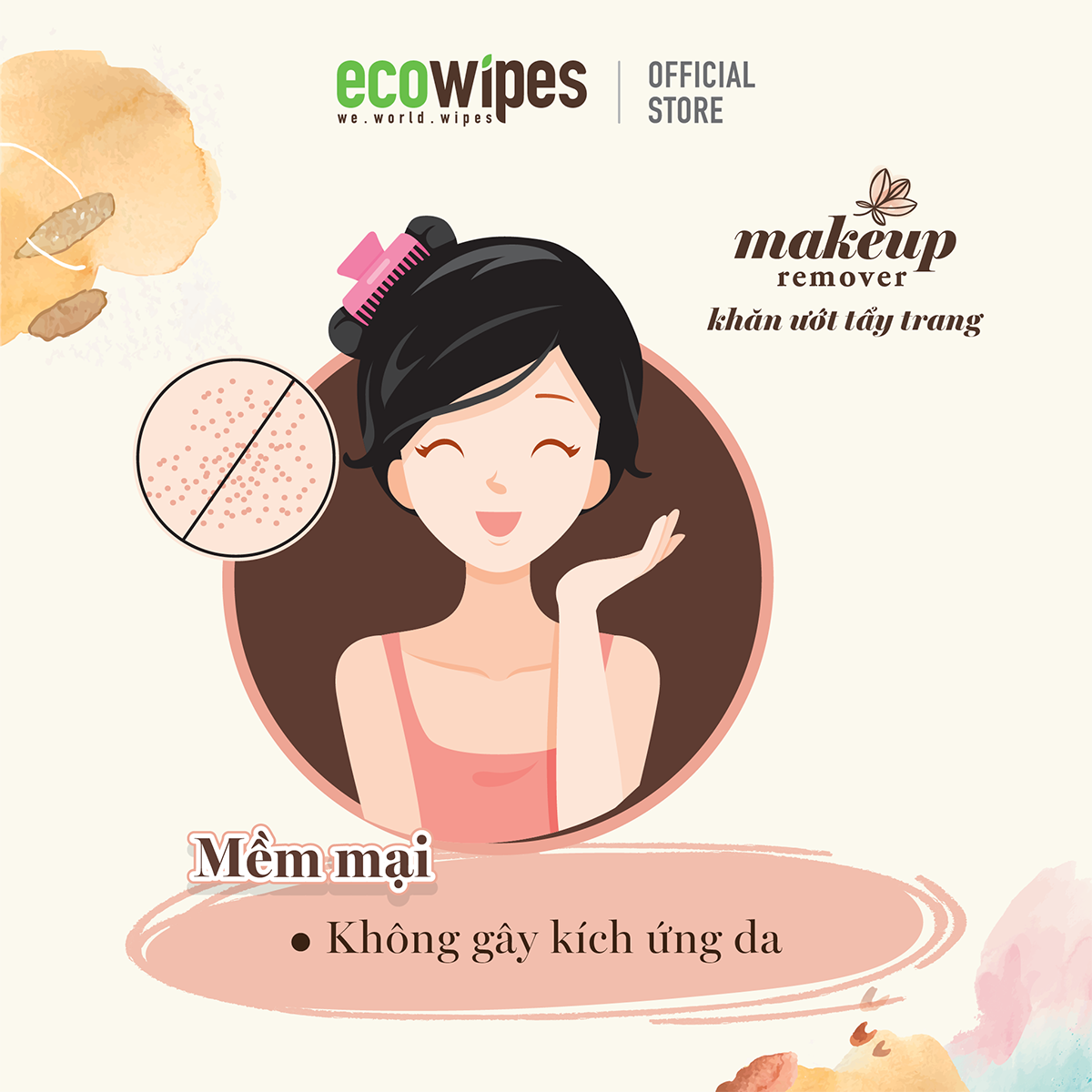 Combo 3 gói khăn giấy ướt tẩy trang Makeup Remover Ecowipes gói 25 tờ làm sạch lớp trang điểm nhanh chóng