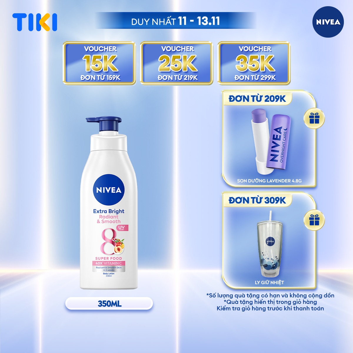 Sữa Dưỡng Thể NIVEA Extra Bright Dưỡng Sáng Da Mịn Da (350 ml) - 98412/98413/88311 - Phục Hồi&amp;Chống Nắng