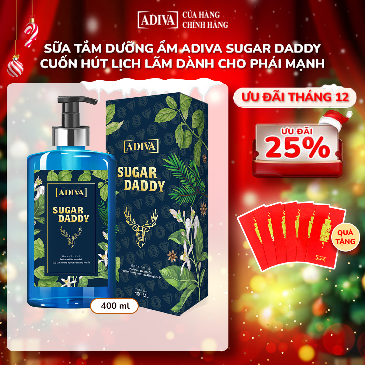 Sữa Tắm Dưỡng Ẩm Hương Nước Hoa Kháng Khuẩn Cho Nam Adiva Sugar Daddy