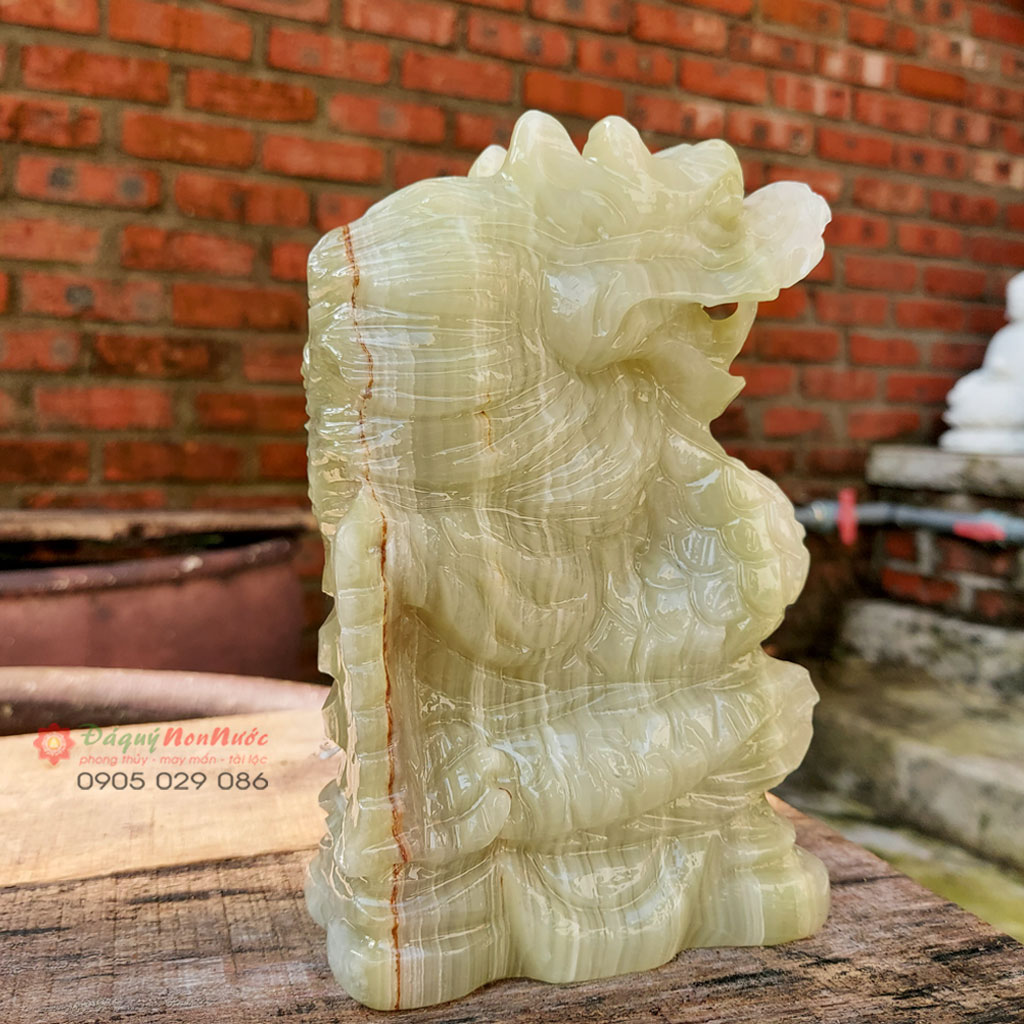 Tượng rồng 12 con giáp phong thủy đá ngọc Pakistan 15cm - đá Non Nước