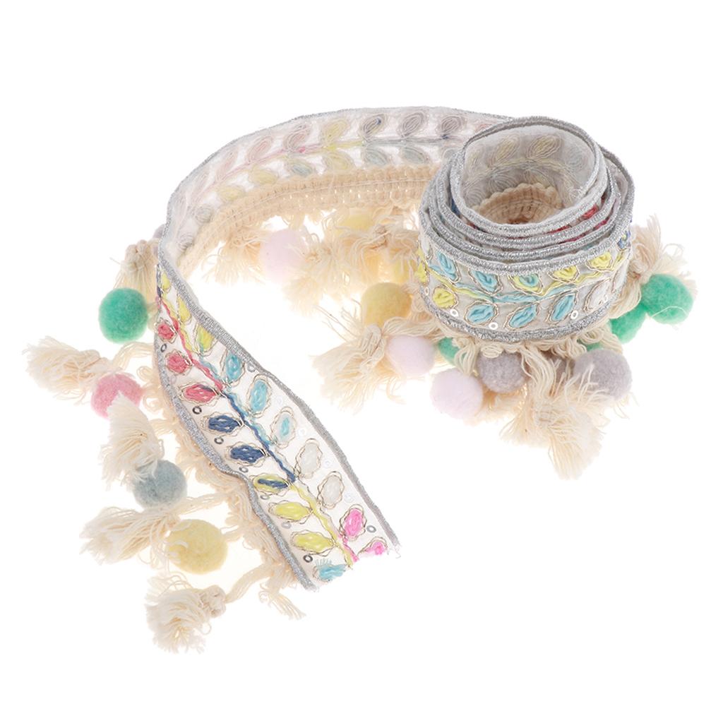2 Thước Phong Cách Dân Tộc Bóng Viền Ren Dệt Hoa Ruy Băng Pompom Bóng Viền
