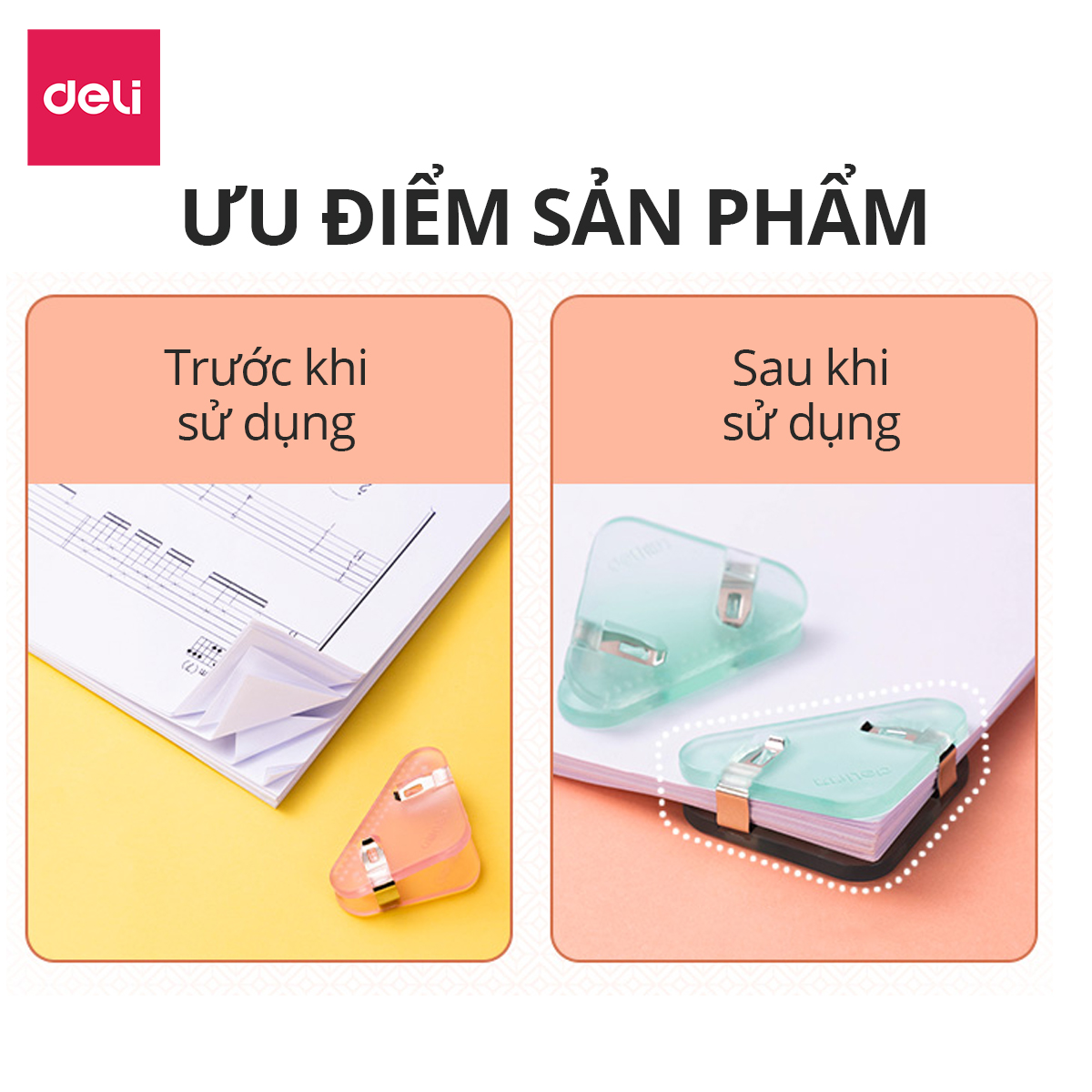 Kẹp tài liệu tam giác kẹp giấy, đánh dấu trang sách, kẹp hồ sơ tài liệu tam giác bằng nhựa Deli thiết kế dễ thương màu pastel - 1 chiếc