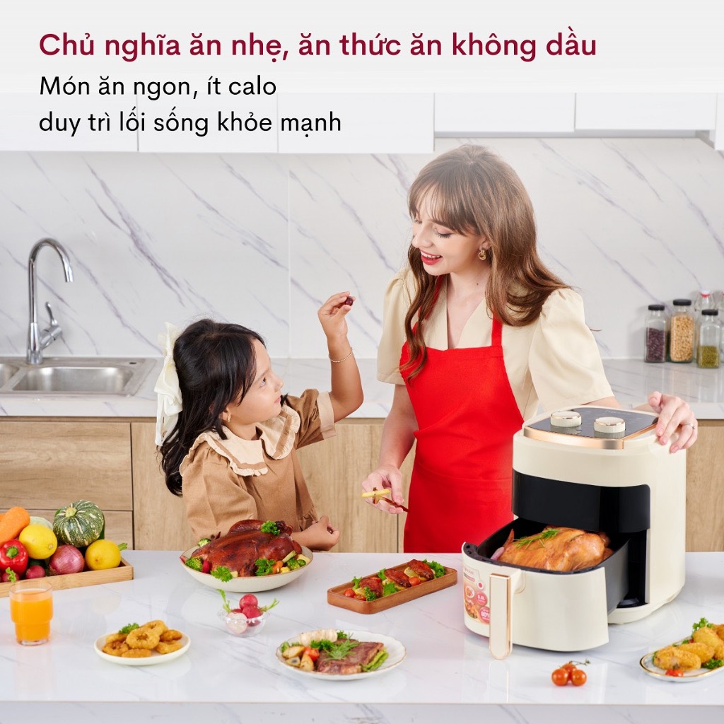 Nồi chiên không dầu 5.5 Lít mặt kính nhập khẩu Nhật Bản Fujihome A5GW tự ngắt tiết kiệm điện, nồi chiên k dầu cơ 5.5 L chống dính cao - HÀNG CHÍNH HÃNG