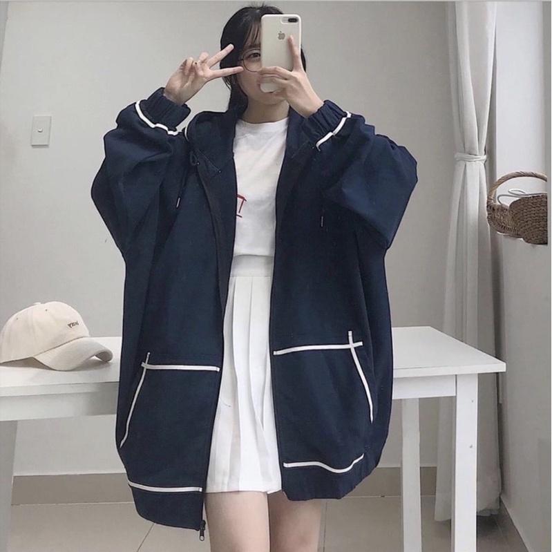 Áo khoác hoodie nỉ viền dây kéo màu ĐEN/NAVY/ HỒNG ️ Nam nữ unisex -/- Áo khoác form rộng Jaystoree