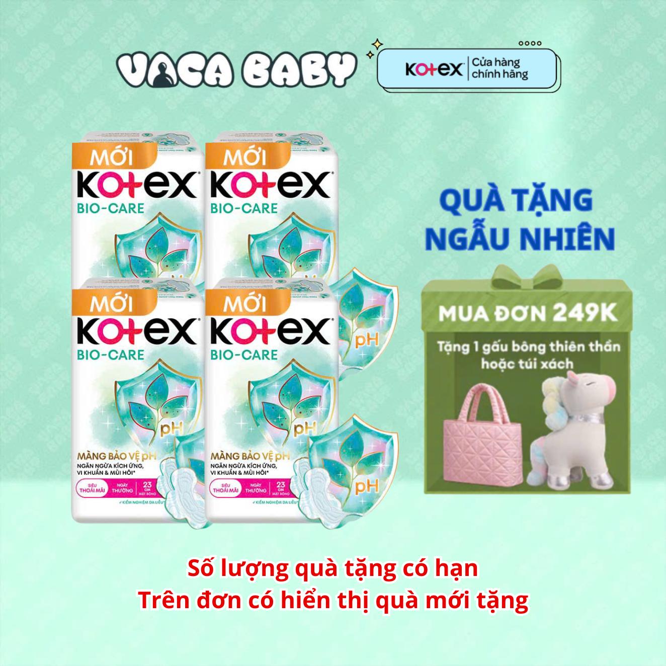 Combo 4 Gói Băng vệ sinh Kotex Biocare Ban Ngày Mặt bông siêu mỏng có cánh 23cm 16 miếng