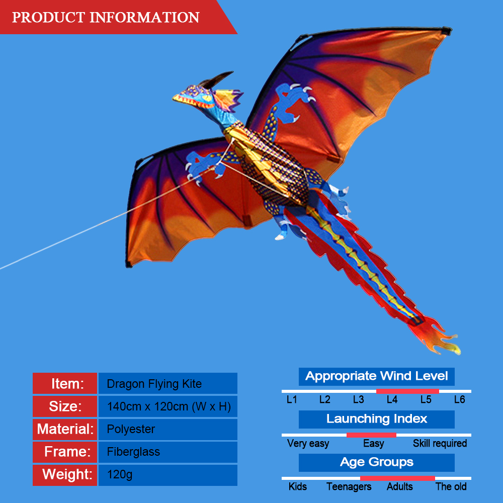 Con Diều Hình Rồng, Diều Bay Với Đuôi Dây Dài 100m, 140cm X 120cm / 55 X 47 Inch