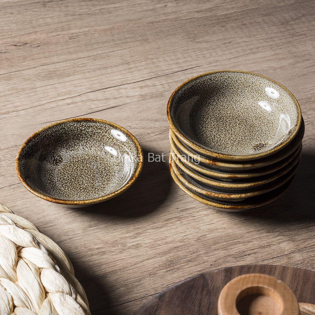 Đĩa muối men hoa gấm vàng - Đĩa gia vị gốm sứ cao cấp - Gôm Sứ Cao Cấp Bát Tràng