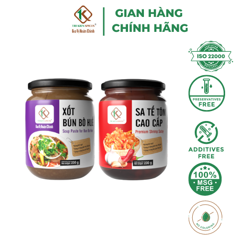 Combo Nấu Dễ Ăn Ngon Xốt Bún Bò Huế 230gram + Sa Tế Tôm Cao Cấp Tri Kien Spice 230gram