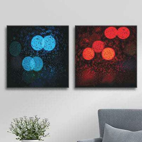 Bộ 2 Tranh Canvas Viền Composite Treo Tường Trừu Tượng "Xanh Và Đỏ" W528