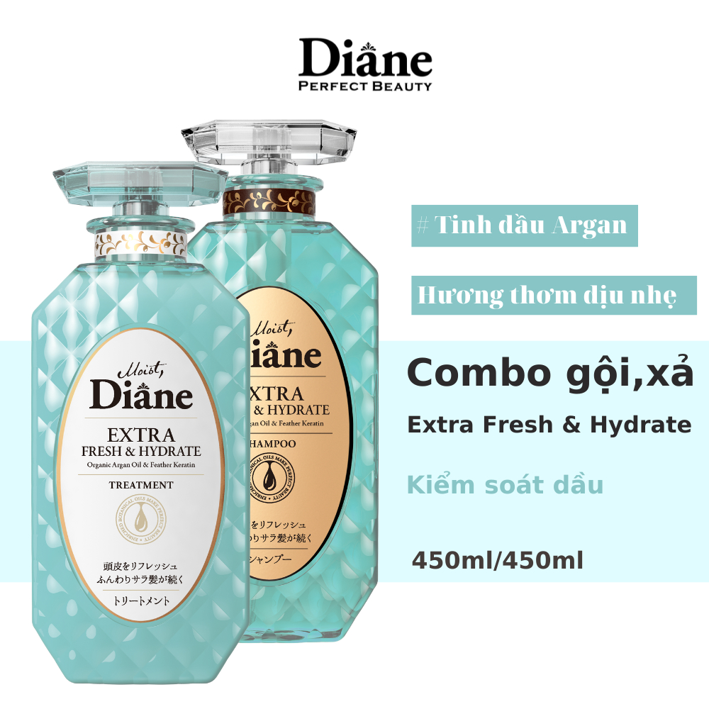 Dầu gội kiểm soát dầu, chống gàu Moist Diane Extra Fresh &amp; Hydrate Nhật Bản 450ml